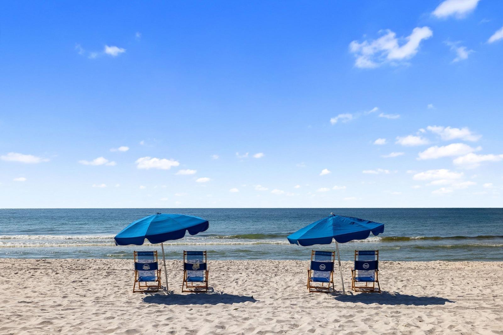 Beachfront Chairs and Unbrellas in Orange Beach